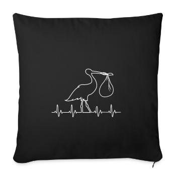 Idée cadeau pour sage-femme - cigogne avec coeur - Housse de coussin décorative 45 x 45 cm - noir - Devant