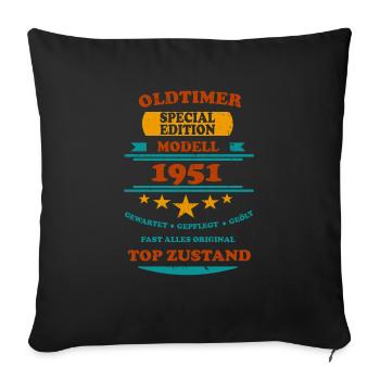 Oldtimer Retro 1951 - Sofakissenbezug 45 x 45 cm - Schwarz - Vorne