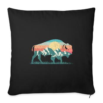 Nature buffalo bison rétro montagne des années 70 des années 80 silhouette - Housse de coussin décorative 45 x 45 cm - noir - Devant