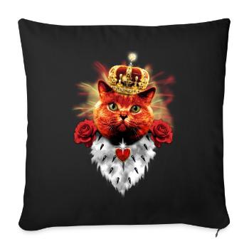 Red Roses Cat King - rote Katze mit Krone - Sofakissenbezug 45 x 45 cm - Schwarz - Vorne