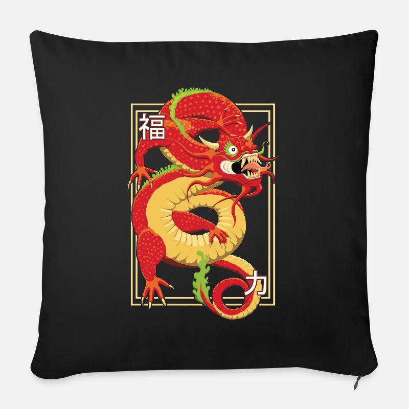 Dragon Chinois - Housse de coussin décorative 45 x 45 cm - noir