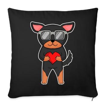 Lancashire Heeler with sunglasses and heart - Sofa pillowcase 17,3'' x 17,3'' (45 x 45 cm) - black - Front