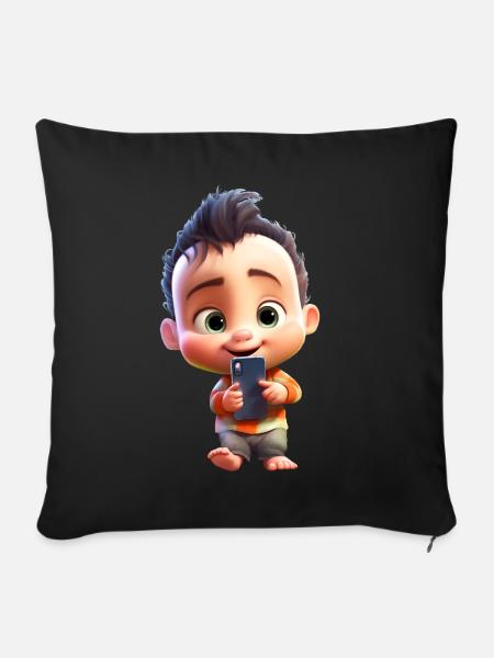 Smartphone Junge - Sofakissenbezug 45 x 45 cm - Schwarz
