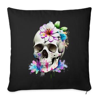 Skull with lilies - Sofa pillowcase 17,3'' x 17,3'' (45 x 45 cm) - black - Front
