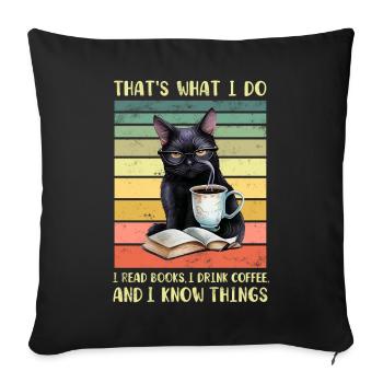 Black cat with coffee and book - Sofa pillowcase 17,3'' x 17,3'' (45 x 45 cm) - black - Front