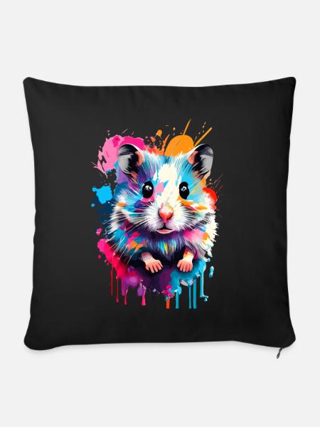 Hamster Farbenfroh - Feldhamster Goldhamster Nager - Sofakissenbezug 45 x 45 cm - Schwarz