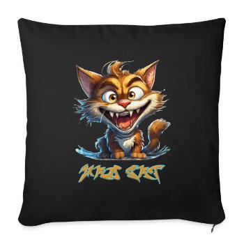 Mad Cat - Chat Fou - Cartoon - Housse de coussin décorative 45 x 45 cm - noir - Devant