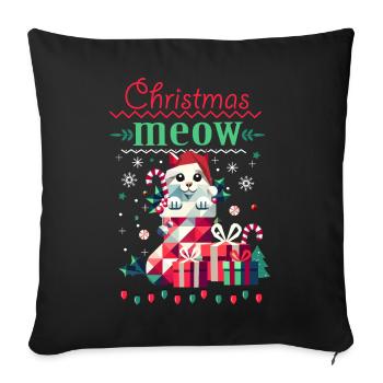 Chat espiègle en bas - Style de Noël laid - Housse de coussin décorative 45 x 45 cm - noir - Devant