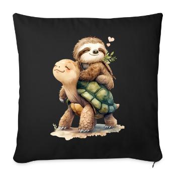 Paresseux et Tortue en vacances 2 🦥🐢 - Housse de coussin décorative 45 x 45 cm - noir - Devant