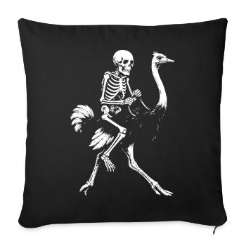 Eerie Skeleton on Flying Ostrich Illustration - Sofa pillowcase 17,3'' x 17,3'' (45 x 45 cm) - black - Front