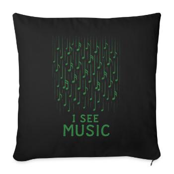 Je vois de la musique : une pluie de notes abstraites - Housse de coussin décorative 45 x 45 cm - noir - Devant
