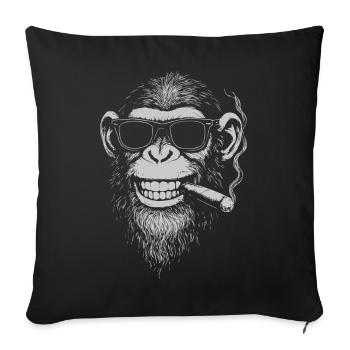 Singe souriant avec des lunettes de soleil Fumer un cigare - Housse de coussin décorative 45 x 45 cm - noir - Devant