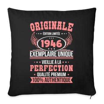 1946 – Exemplaire unique – Qualité premium - Housse de coussin décorative 45 x 45 cm - noir - Devant