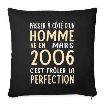 Anniversaire 20 ans - Né en Mars 2006 - Housse de coussin décorative 45 x 45 cm - noir - Devant