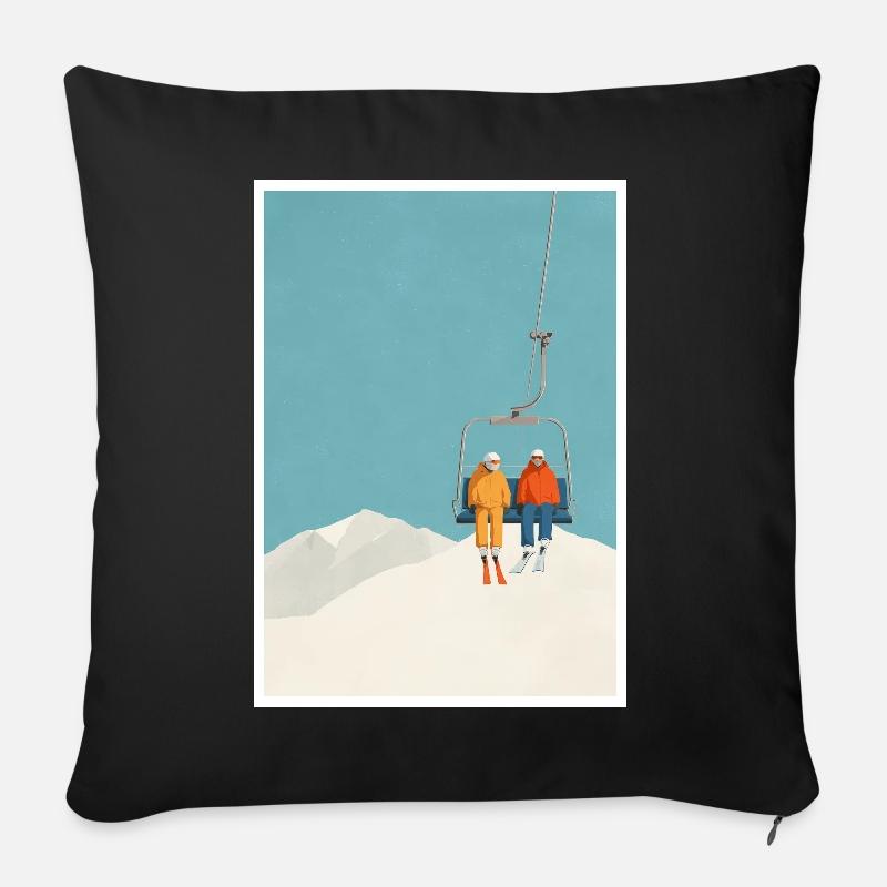 Schneebedecktes Skilift-Duo - Sofakissenbezug 45 x 45 cm - Schwarz