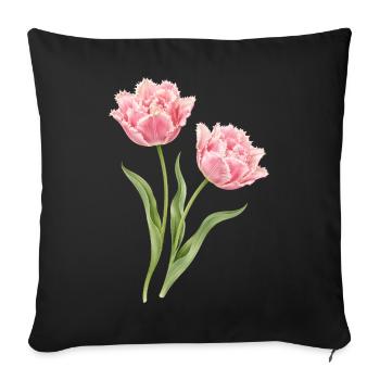 Pink Parrot Tulips Floral Motif - Sofa pillowcase 17,3'' x 17,3'' (45 x 45 cm) - black - Front