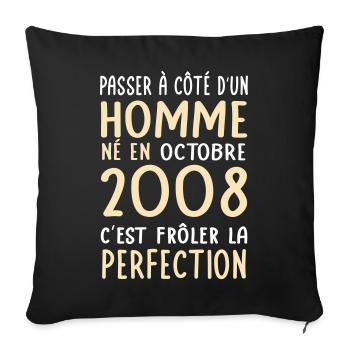 Anniversaire 18 ans - Né en Octobre 2008 - Housse de coussin décorative 45 x 45 cm - noir - Devant