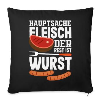 Grillmeister Geschenk Fleisch Wurst & Bier - Sofakissenbezug 45 x 45 cm - Schwarz - Vorne