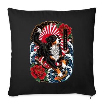 Berner Sennenhund im japanischen Tattoo Stil - Sofakissenbezug 45 x 45 cm - Schwarz - Vorne