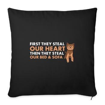 D’abord, ils volent notre cœur Yorkshire Terrier - Housse de coussin décorative 45 x 45 cm - noir - Devant