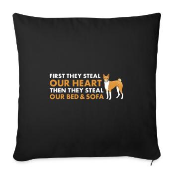 Le chien d’abord, ils volent notre cœur Basenji - Housse de coussin décorative 45 x 45 cm - noir - Devant