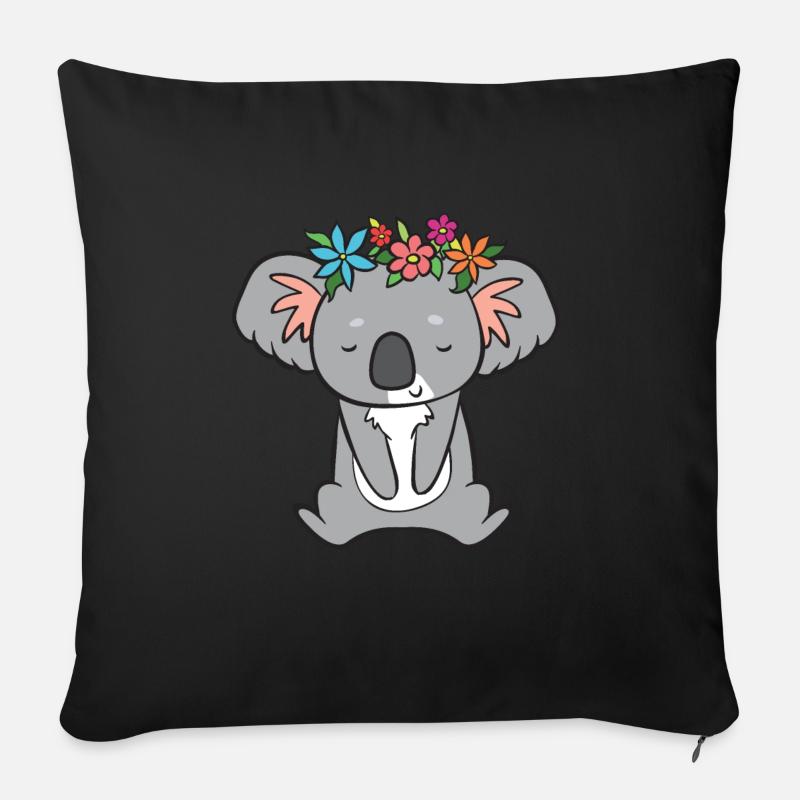 Koala - mit Blumen - Sofakissenbezug 45 x 45 cm - Schwarz