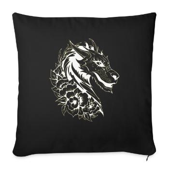 Fantasy Drache Anime Drachenkopf Mythisches Reptil - Sofakissenbezug 45 x 45 cm - Schwarz - Vorne