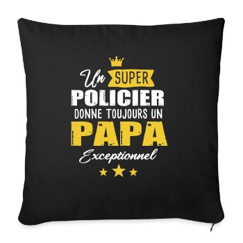 Policier cadeau drôle police papa fête des pères - Housse de coussin décorative 45 x 45 cm - noir - Devant