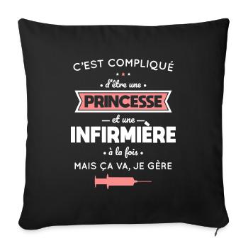 Compliqué d'être une princesse et une infirmière - Housse de coussin décorative 45 x 45 cm - noir - Devant