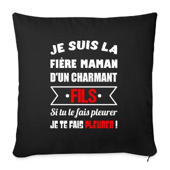 Je suis la fière maman d'un charmant fils t-shirt - Housse de coussin décorative 45 x 45 cm - noir - Devant