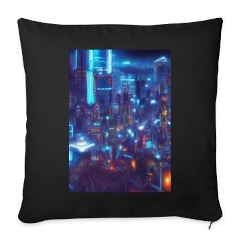 Cool Japanese Techno Cat In Japan Neon City - Sofakissenbezug 45 x 45 cm - Schwarz - Vorne