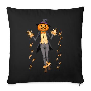 Joyeux Halloween citrouille chapeau de sorcière épouvantail - Housse de coussin décorative 45 x 45 cm - noir - Devant