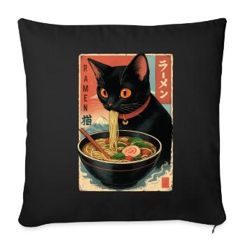Asia Cat Eating Ramen Illustration - Sofakissenbezug 45 x 45 cm - Schwarz - Vorne
