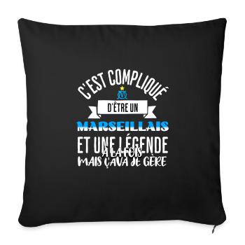 Cadeau pour supporter de marseille marseillais - Housse de coussin décorative 45 x 45 cm - noir - Devant