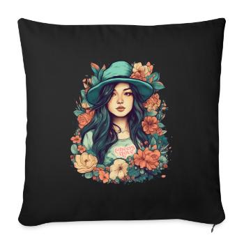 Asian Summer Retro Vintage Floral Design Asia - Sofa pillowcase 17,3'' x 17,3'' (45 x 45 cm) - black - Front