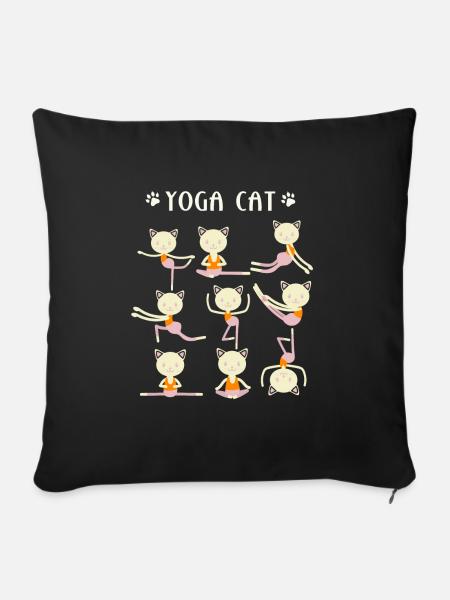 Yoga und Katzen - Sofakissenbezug 45 x 45 cm - Schwarz