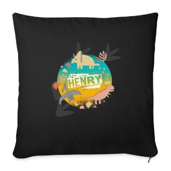 HENRY - Beau nom de garçon avec de mignons dinosaures - Housse de coussin décorative 45 x 45 cm - noir - Devant