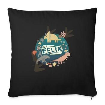 FELIX - Beautiful boy name with cute dinosaurs - Sofa pillowcase 17,3'' x 17,3'' (45 x 45 cm) - black - Front