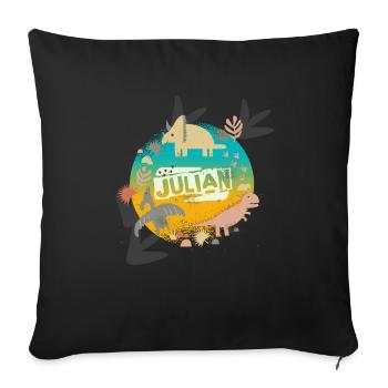 JULIAN - Beau nom de garçon avec de mignons dinosaures - Housse de coussin décorative 45 x 45 cm - noir - Devant