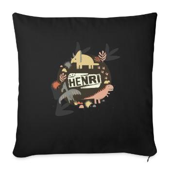 HENRI - Beau nom de garçon avec de mignons dinosaures - Housse de coussin décorative 45 x 45 cm - noir - Devant