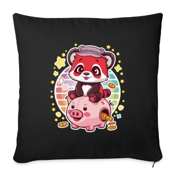 Red Kawaii Panda with Piggy Bank - Sofa pillowcase 17,3'' x 17,3'' (45 x 45 cm) - black - Front