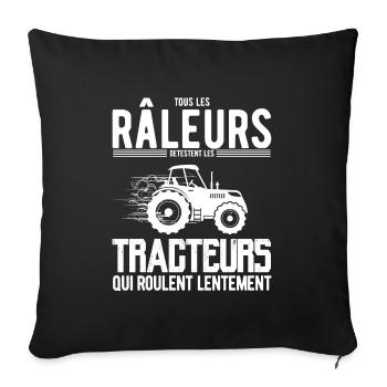 tee shirt raleur déteste les tracteurs lents-bis - Housse de coussin décorative 45 x 45 cm - noir - Devant