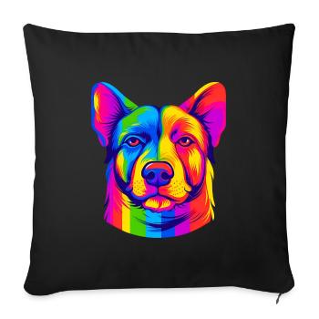 Chien arc-en-ciel - Housse de coussin décorative 45 x 45 cm - noir - Devant