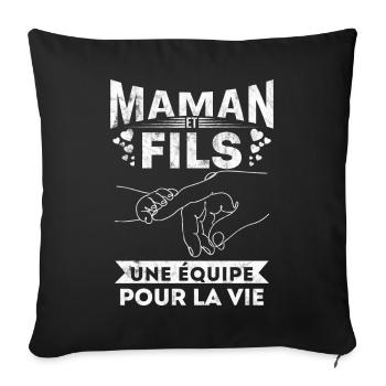 Maman et Fils une equipe Cadeau Fête Des Mères - Housse de coussin décorative 45 x 45 cm - noir - Devant