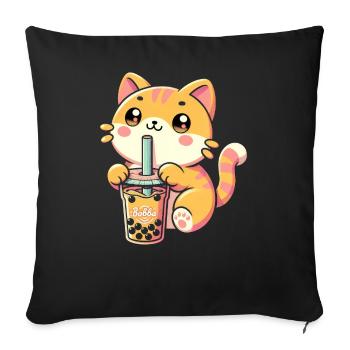 Délice du chat Kawaii Boba - Housse de coussin décorative 45 x 45 cm - noir - Devant
