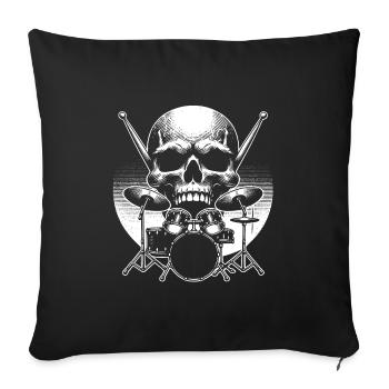Tambours et crâne Drummer Rock Band - Housse de coussin décorative 45 x 45 cm - noir - Devant