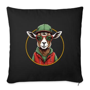 Drôle de chèvre en tenue de randonnée - Housse de coussin décorative 45 x 45 cm - noir - Devant