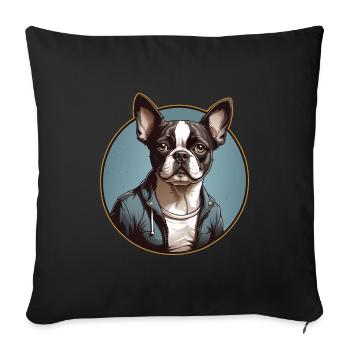 Boston Terrier Portrait Bostie Portrait - Sofakissenbezug 45 x 45 cm - Schwarz - Vorne