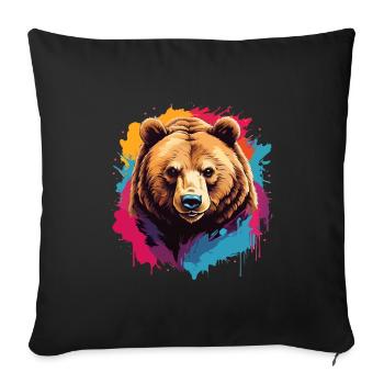 Grizzly ours Kodiak ours Portrait sur des taches de peinture - Housse de coussin décorative 45 x 45 cm - noir - Devant