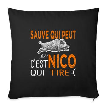 c'est Nico qui tire Humour Nicolas Nicole Chasse - Housse de coussin décorative 45 x 45 cm - noir - Devant